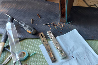 姫路市　ドア修理　ニュースター　フロアヒンジ　交換　工事